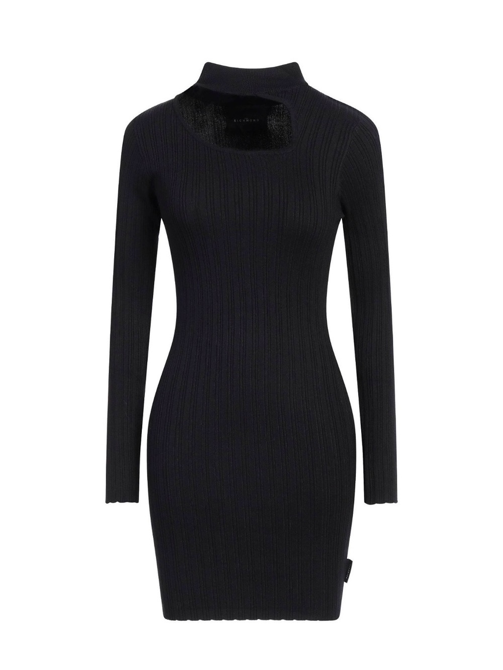 John Richmond Black Ribbed Long-Sleeve Bodycon Dress